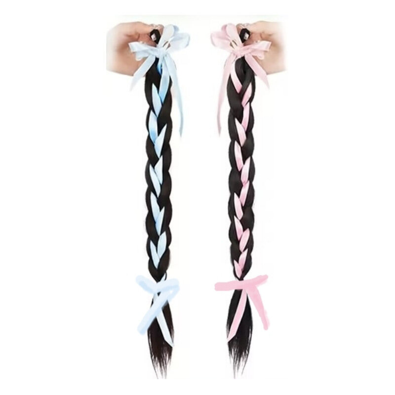Manufacturer's new wig for women, ballet-style ribbon braided hair, simulated hair, double ponytails,  hair