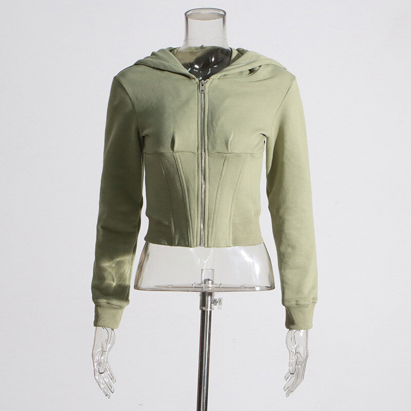 Модная трендовая Повседневная куртка на весну 2024, новый дизайн с рыбьей талией и приталенной толстовкой с капюшоном для женщин