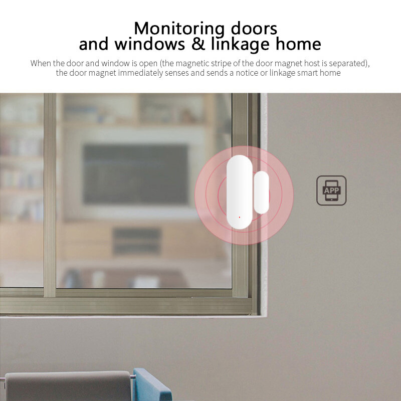 Tuya-Sensor de puerta y ventana con WiFi, alarma de seguridad inteligente para el hogar, inalámbrica, conectada, Detector de apertura/cierre, Smart Life, funciona con Alexa y Google