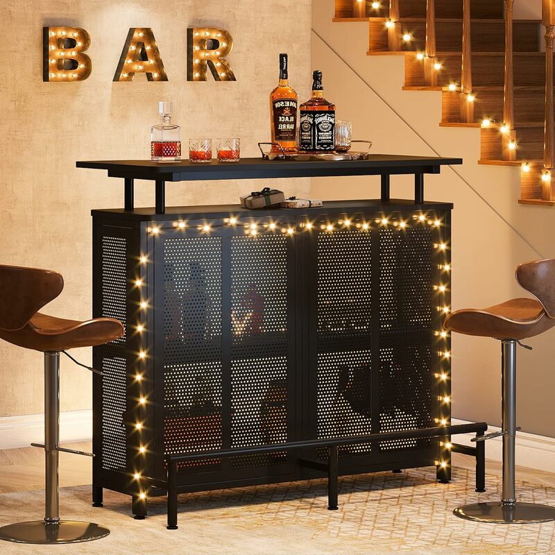 Table de bar française à 3 niveaux avec supports à verres à pied et étagères de rangement pour le vin, armoire de bar à vin, mini bar pour la maison, la cuisine, le pub
