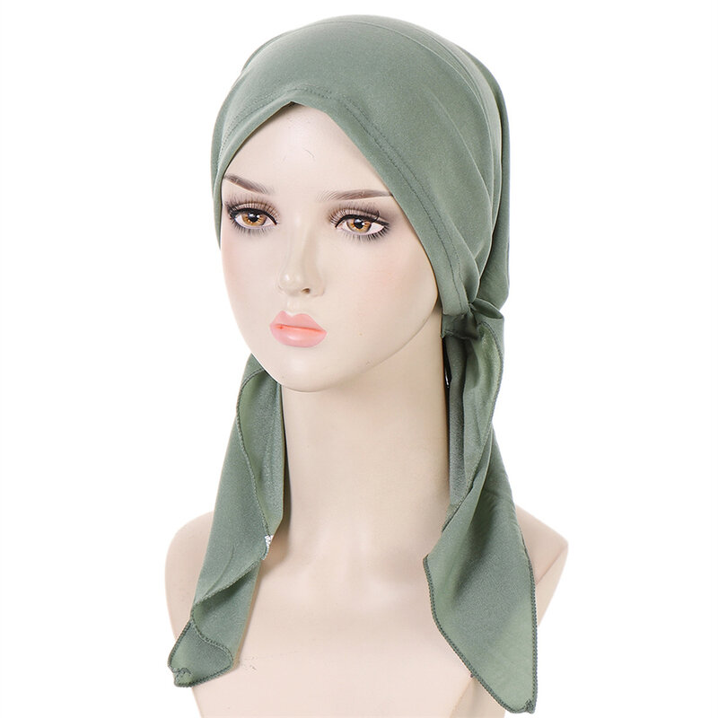 New Pre-Tied Hat Women Muslim Hijab Stretch Headscarf Bonnet Head Wrap Scarf Beanies Hair Loss Chemo Cap Bandanas Turbante Mujer