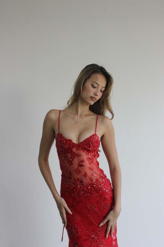 14814 # IENA seksowna czerwona nowe w kwiatki z cekinami rekwizyty z sesja zdjęciowa sukienką sznurowane sukienki na bal maturalny Plus SIze