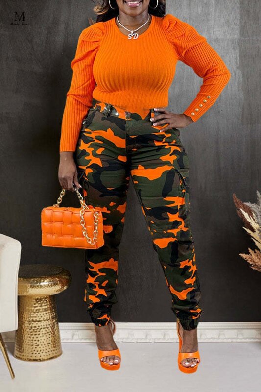 Fashion Camouflage Pencil Pants Women High Waist Pockets Zipper Print Skinny Stretchy Streetwear Lady Trousers 2024
