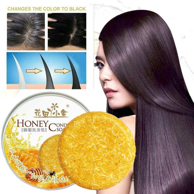 Barra de champú para el cabello, jabón de limpieza para reparaciones de crecimiento, anticaída de cabello, miel sólida, P9P1