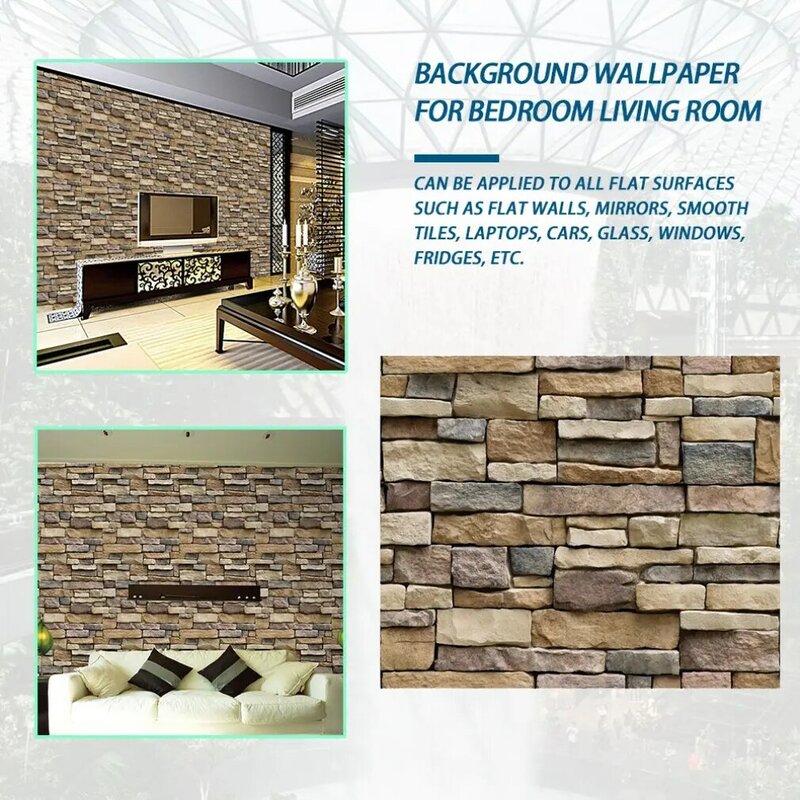 3D Decorative Wall Decals Brick Stone Rustic Self-adhesive Wall Sticker Home Decor Wallpaper Roll For Bedroom Kitchen 45cmx100cm