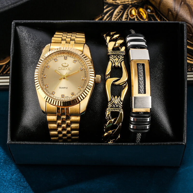 นาฬิกาควอตซ์ผู้ชายหรูหราสแตนเลสสตีล Minimalist นาฬิกาข้อมือผู้ชายแฟชั่นสร้อยข้อมือชุดของขวัญสำหรับแฟน Relogio Masculino