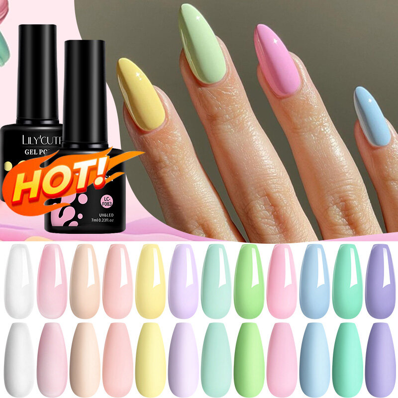 LILYCUTE 7ml Macaron Candy Gel Nail Polish 184 Colors Spring Summer Pink Purple Semi Permanent For Manicure Nail Art Gel Varnish