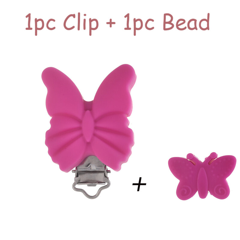 2 Stück Cartoon Schmetterling Blume Silikon Perlen Clips Lebensmittel qualität Beißring Nippel Clip DIY handgemachte Zahnen Schnuller Kette Zubehör