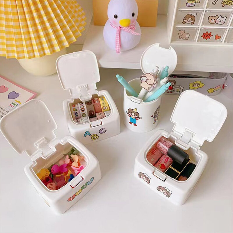 Kawaii Cartoon INS Style Multi-functional Desk Organizer Box Cosmetics Makeup Accessories Storage Box Office Stationery