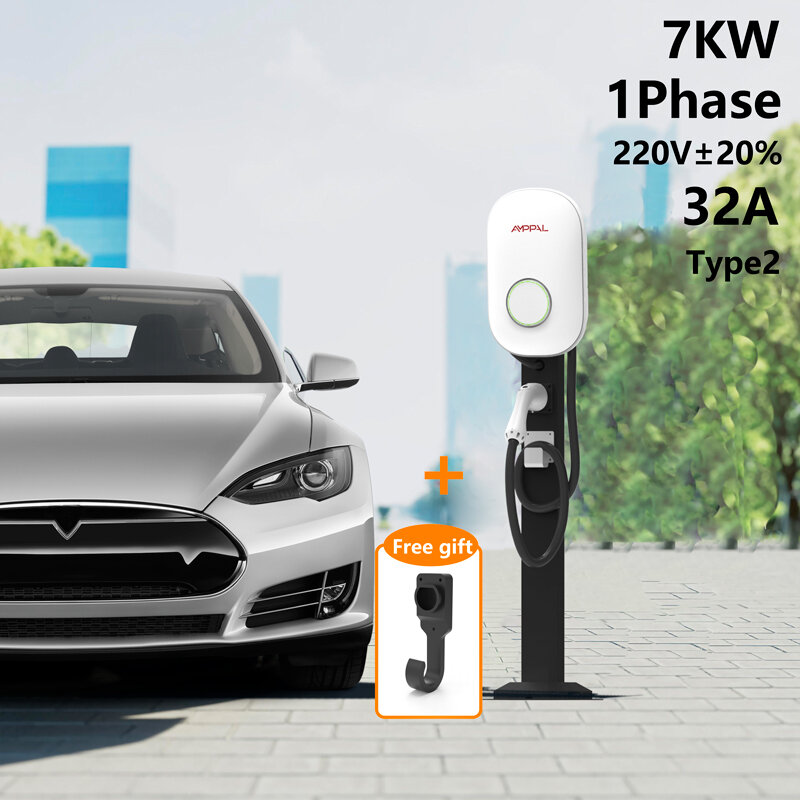 EV Charger Type2 IEC62196-2 Plug 7KW 32A 1Phase With App Version Wallbox Charging Station 5m Cable Electric Vehicle Car