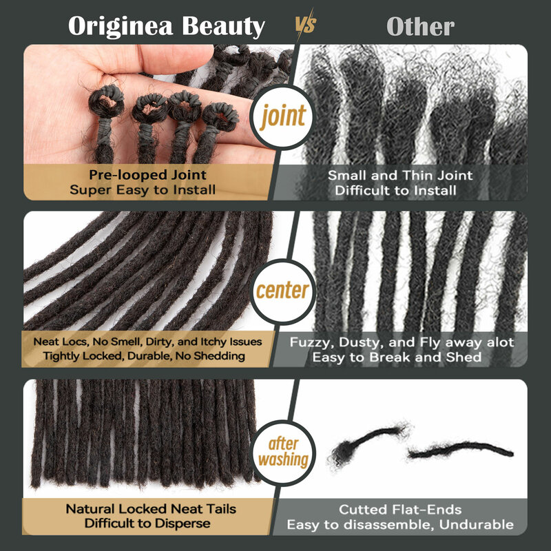 Pre-looped Crochet Dreadlocks Extensions Human Hair Permanent Dreads Locs Natural Color 0.4cm Thickness (6-18 Inch)