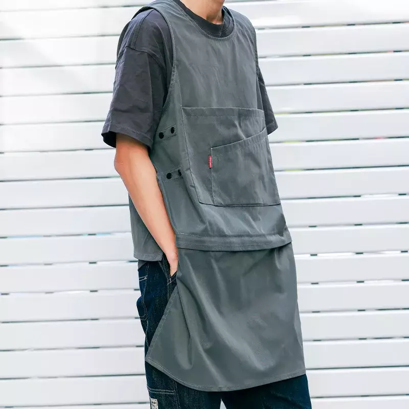 Delantal sin mangas para hombre y mujer, ropa de trabajo de cocina con logotipo personalizado extraíble, a la moda
