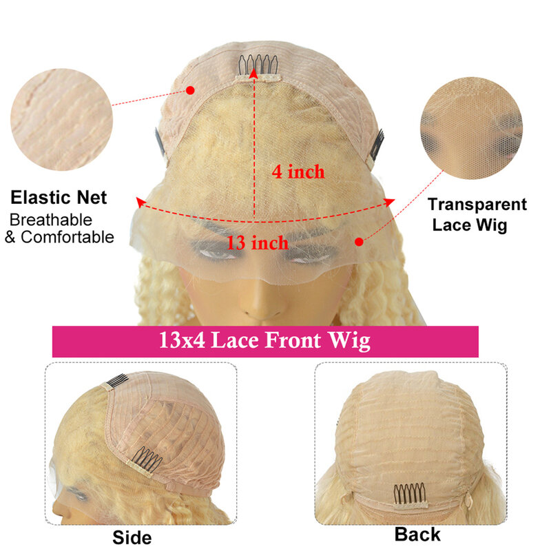Perruque Lace Front Wig 613 Naturelle Blonde, Cheveux Lisses, 13x4 HD, Naissance des Cheveux Naturelle, 100%