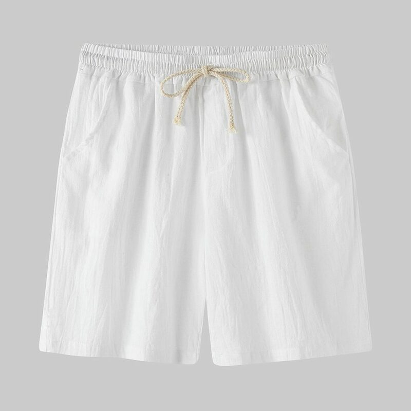 Pantalones cortos de lino para hombre, Shorts holgados, informales, de Color sólido, para vacaciones en casa, playa, Club, uso diario