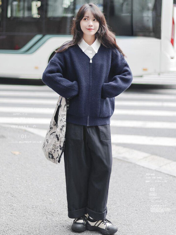 Macacões multi bolsos femininos, macacão de carga folgada, calça minimalista, cor pura, roupa de estudante casual, moda coreana, vintage