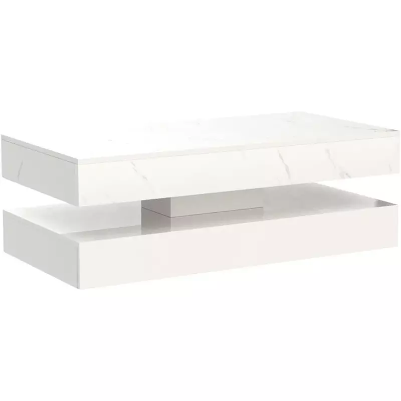 Светодиодный кофейный столик с 2 ящиками для хранения, высокий глянцевый белый кофейный столик с 20-цветными фонарями, 2-Ярусный прямоугольный центральный столик