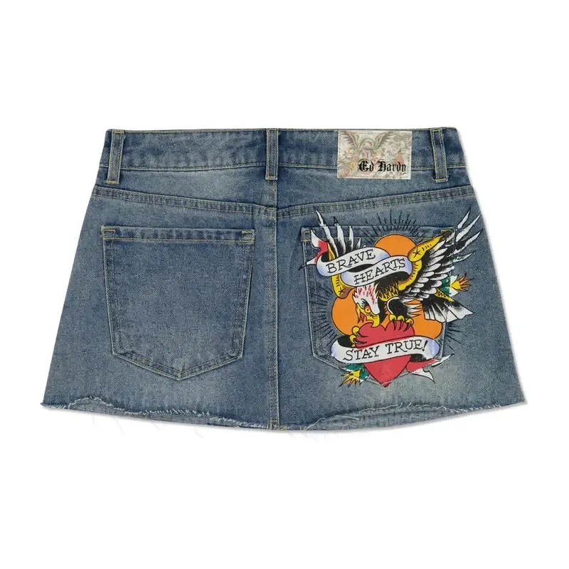 Hiphopowega bluza z nadrukami spódnica Y2k Harajuku gotycka w stylu Vintage niebieska jeansowa spódniczka damska moda na co dzień wysoka talia wąska Mini krótka spódniczka