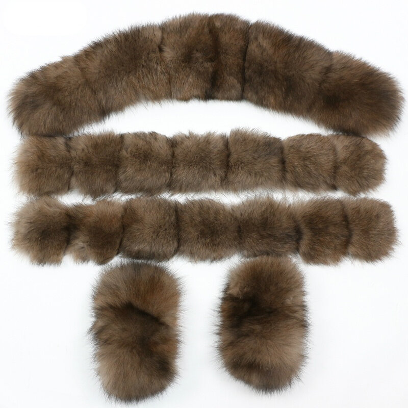 Puños de Cuello de piel 2023 auténtica, piel de zorro de mapache Natural grande, moda de invierno, 100%