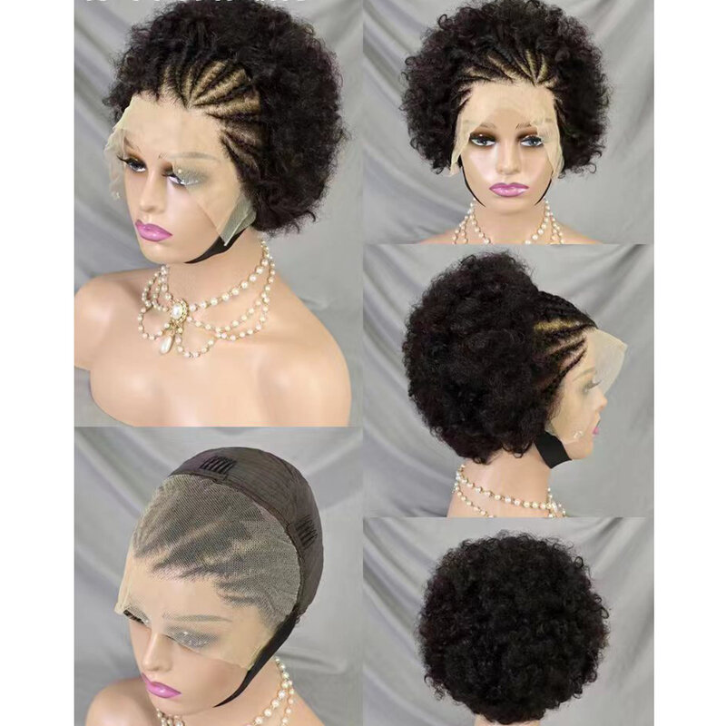 MissDona-Peluca de cabello humano rizado, postizo de encaje frontal 13x4, color negro, 100%