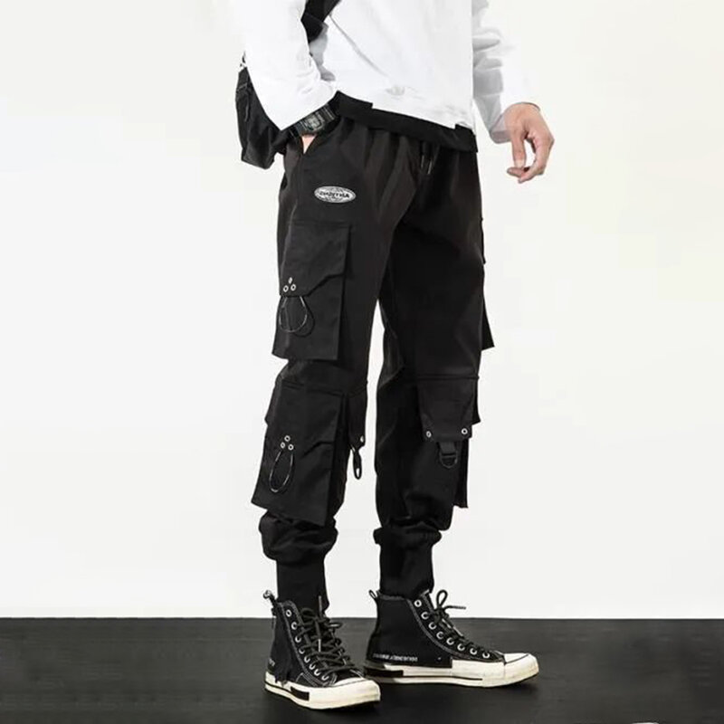 Primavera e outono macacão masculino solto all-match nova marca na moda paraquedista preto leggings rua hip-hop calças funcionais