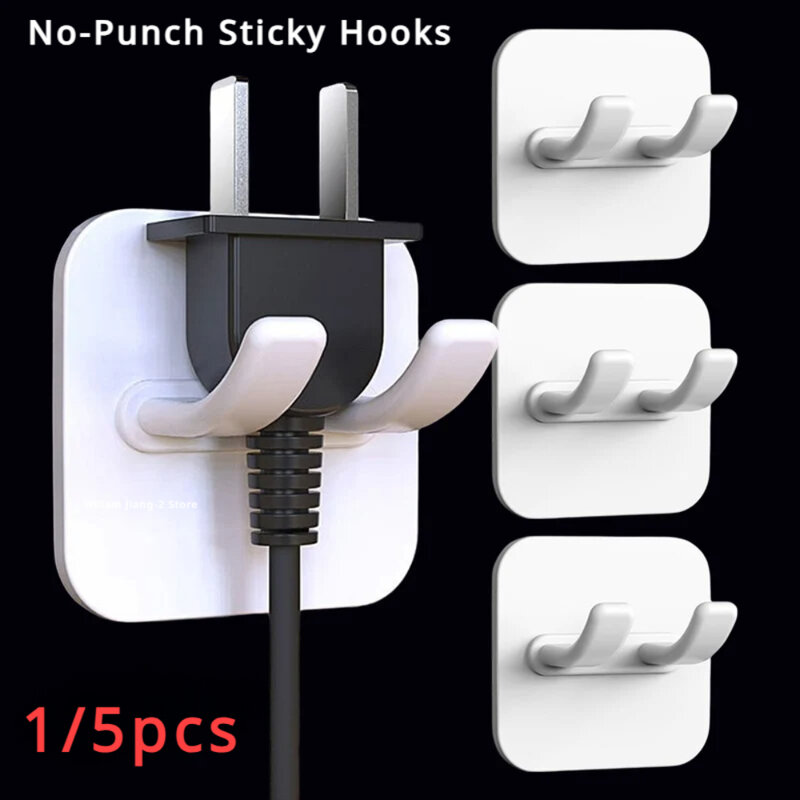 1-5 Pcs/pack Wall Storage Hooks Hole-free Power Plug Sockets Kitchen Tool Hooks Wall Adhesive Hangers Bathroom Storage Tools