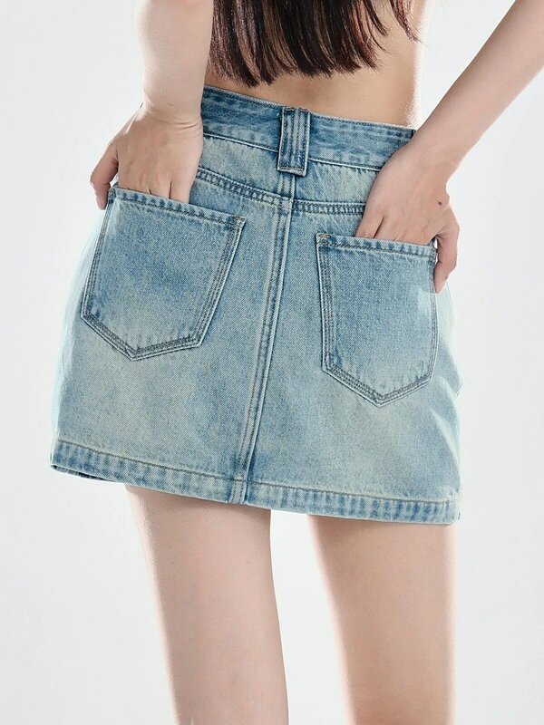 ZHISILAO New High Waist Denim Skirt Women Vintage Casual A-line Jeans Skirt Summer 2024