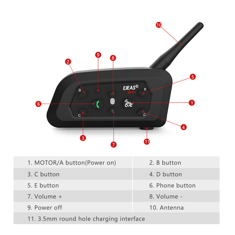 EGuitar-Oreillette Bluetooth AS V6 PRO pour moto, appareil de communication pour casque, intercom avec longue portée BT, communicateur pour 6 motocyclistes, étanche, nouveau