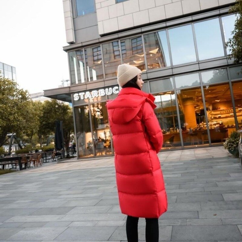 Jaket Down wanita, mantel Musim Dingin versi panjang sedang longgar parka hangat tebal bertudung waktu santai 2023