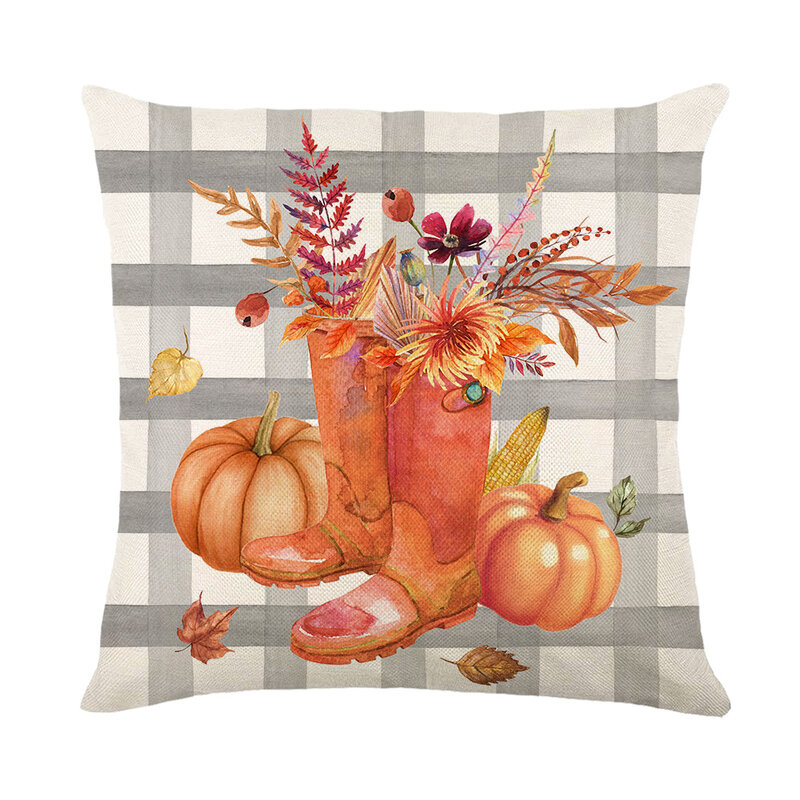Autumn Thanksgiving Decorative Cushion Cover Maple Leaves Pumpkin Plant Print Pillowcase Farmhouse Home Sofa Decor Pillow Cover