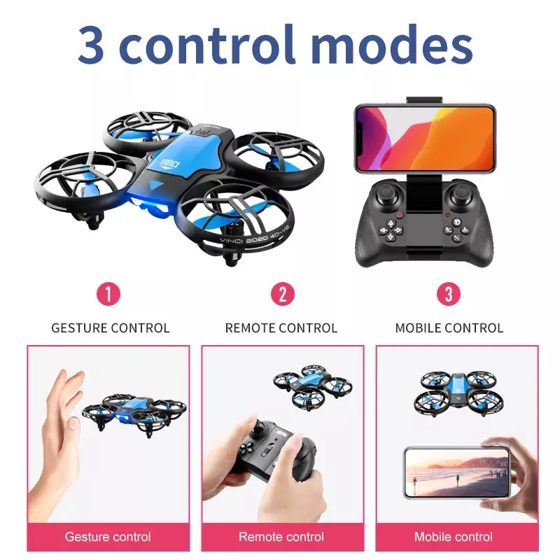 Mini drone v8, 720p, câmera hd, controle de altura, quadcopter dobrável, rc, brinquedo, presente, wi-fi, fpv, pressão do ar, novo