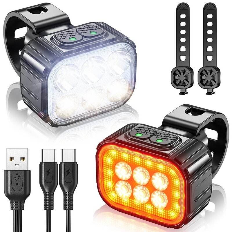 Juego de luces LED delanteras y traseras Q6 para bicicleta, carga USB, lámpara de resaltado para bicicleta de montaña y carretera, accesorios para ciclismo