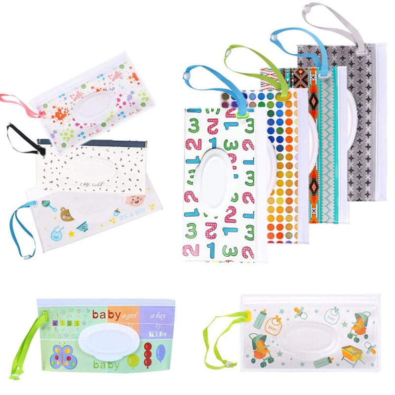 Eco-Friendly Baby Wipes Box Reusable Cleaning Wipes Carrying Bag Fashion Carrying Bag Clamshell Snap Strap Wipe Container Case