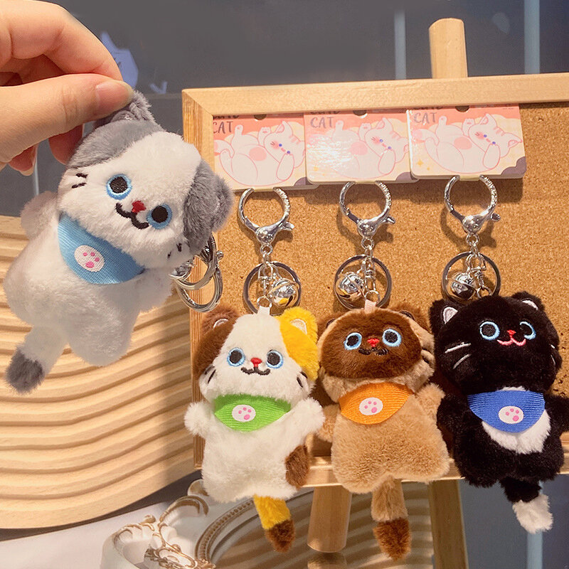 Cartoon Plush Cat Pendant Keychain para crianças Brinquedos de boneca fofa Animal de pelúcia macio Decoração de bolsa linda Presentes de aniversário