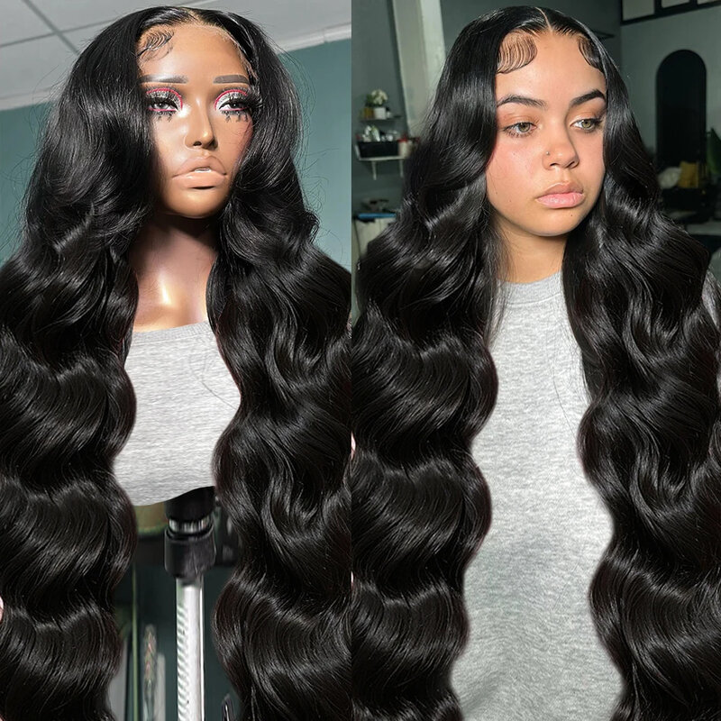 300% High Density 13x6 HD Transparent Body Wave Lace Frontal Human Hair Wig 30 38 Inch 13x4 Lace Front Wig PrePlucked For Women