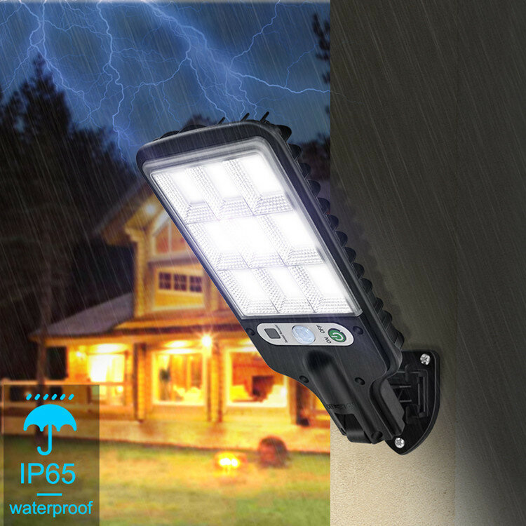 Farola Solar LED COB para exteriores, impermeable, 3 modos, Control remoto, Sensor de movimiento PIR, lámpara Solar para jardín, luz de pared de seguridad