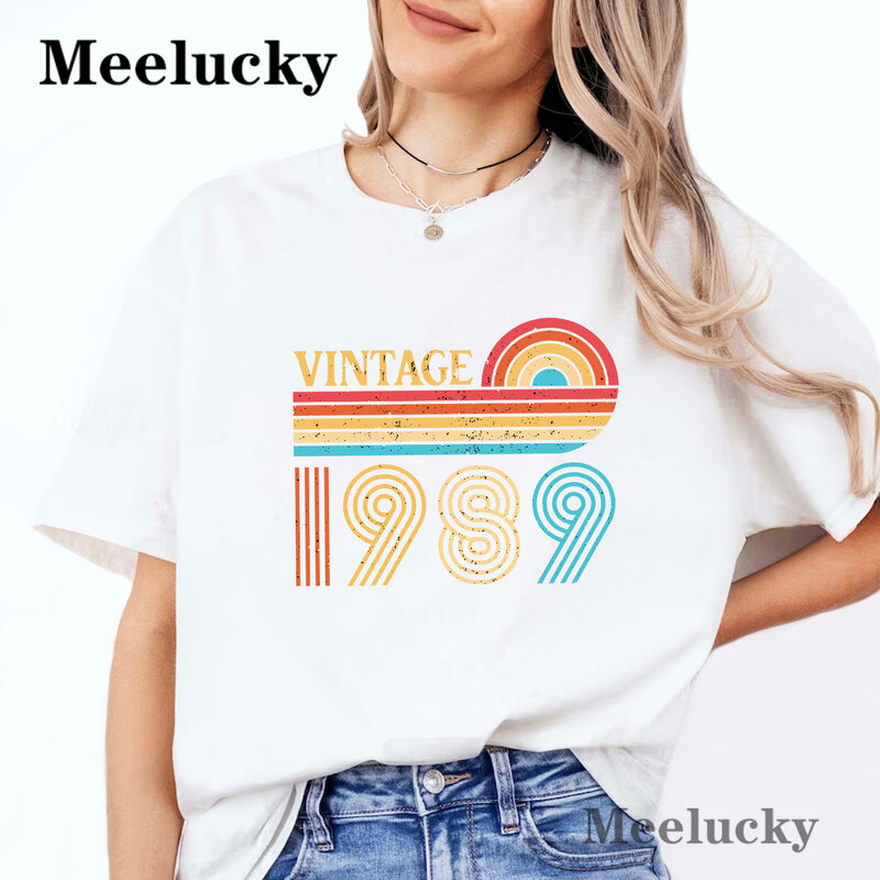Vintage 1989 Female Leisure Pure Cotton Summer Short Sleeve T shirt Street Breathable T-Shirts O-Neck Cool Short Sleeve Simple