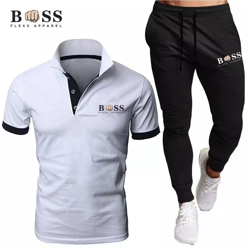 Conjunto de ropa deportiva para hombre, camiseta POLO y pantalones, ropa deportiva informal para fitness, 2 piezas