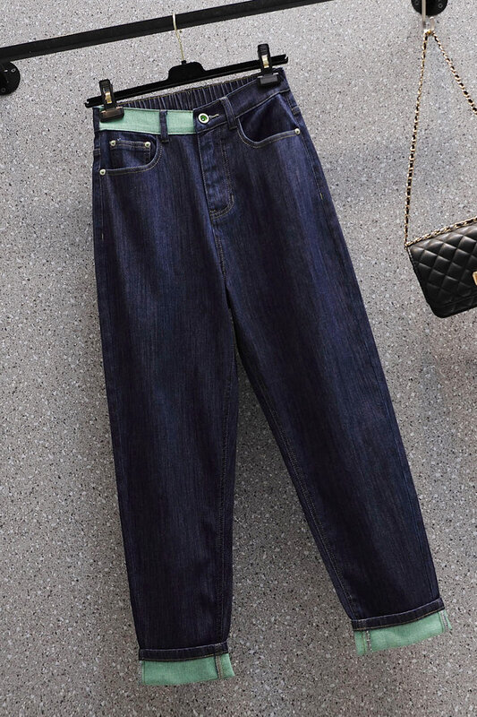 Calças harém jeans largas de cintura alta para mulheres, calças femininas longas, moda feminina, novo, S612, primavera, outono, 2023