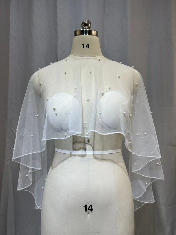 MYYBLE-capa de boda con perlas para mujer, Bolero corto con parte delantera y trasera larga, chal envolvente de noche, accesorios de boda, 2024
