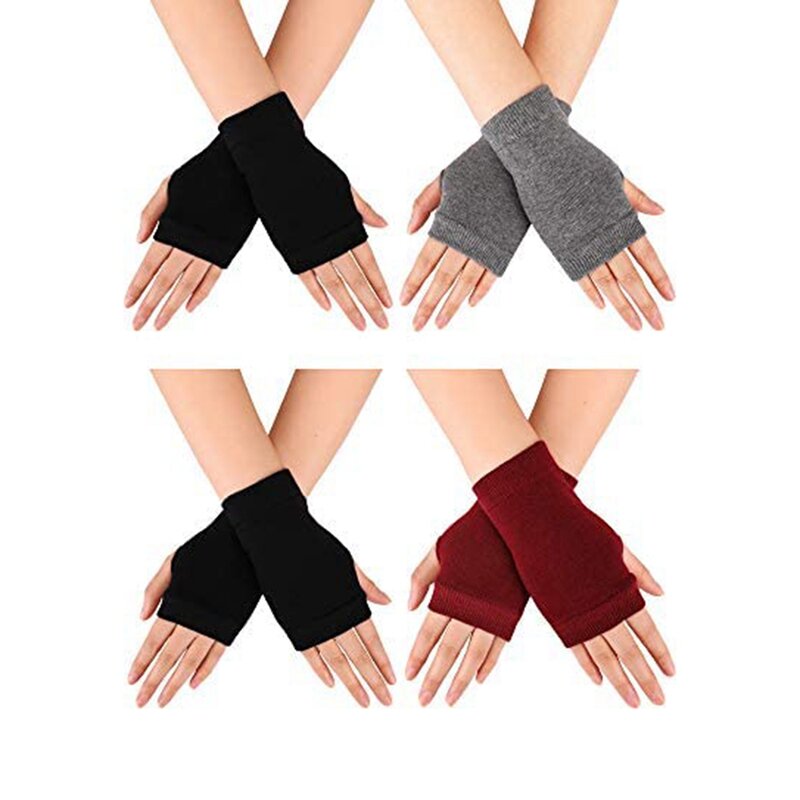 4 Paar Vingerloze Warme Handschoenen Met Duimgat Knus Half Vingerloze Rijhandschoenen Gebreide Wanten Voor Mannen Dames