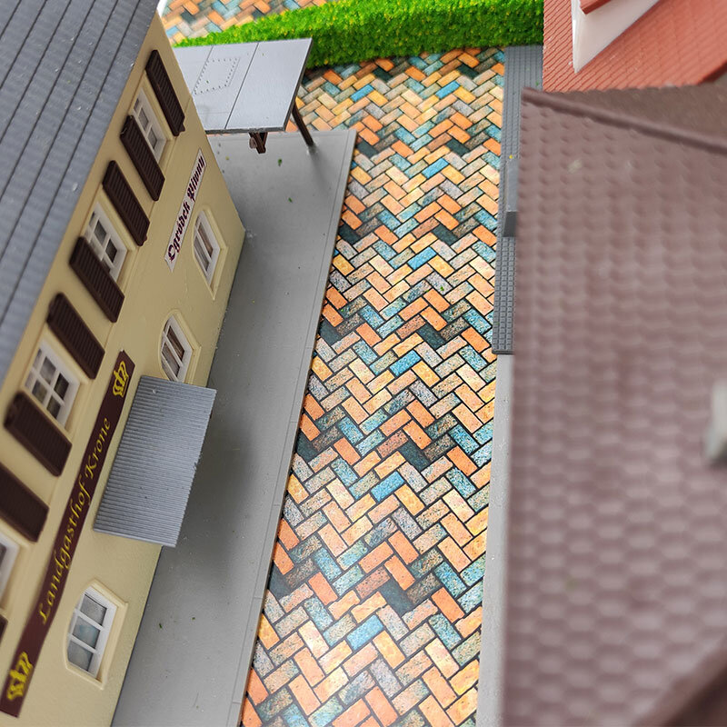 Stiker dinding simulasi, 2 buah stiker dinding simulasi model trotoar ubin lantai 1:64 skala meja pasir DIY stiker bahan model bangunan perekat
