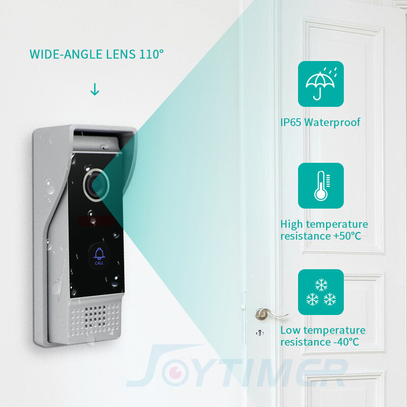 Joytimer 4-wired painel de chamada de telefone da porta de vídeo 1200tvl campainha da porta exterior ip65 à prova dwide água 110 ° visão ampla lente do ângulo de visão visão ir visão noturna