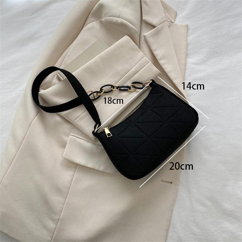 Women's Felt Shoulder Bag Solid Color Fashionable And Lightweight Underarm Handbag