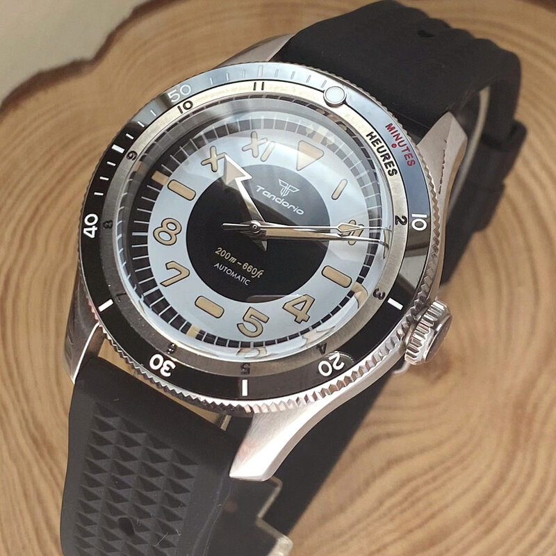 Tandorio-Relógio mecânico de mergulho masculino, números romanos vintage, relógio impermeável, cristal de safira, aço, NH35, PT5000, 200m