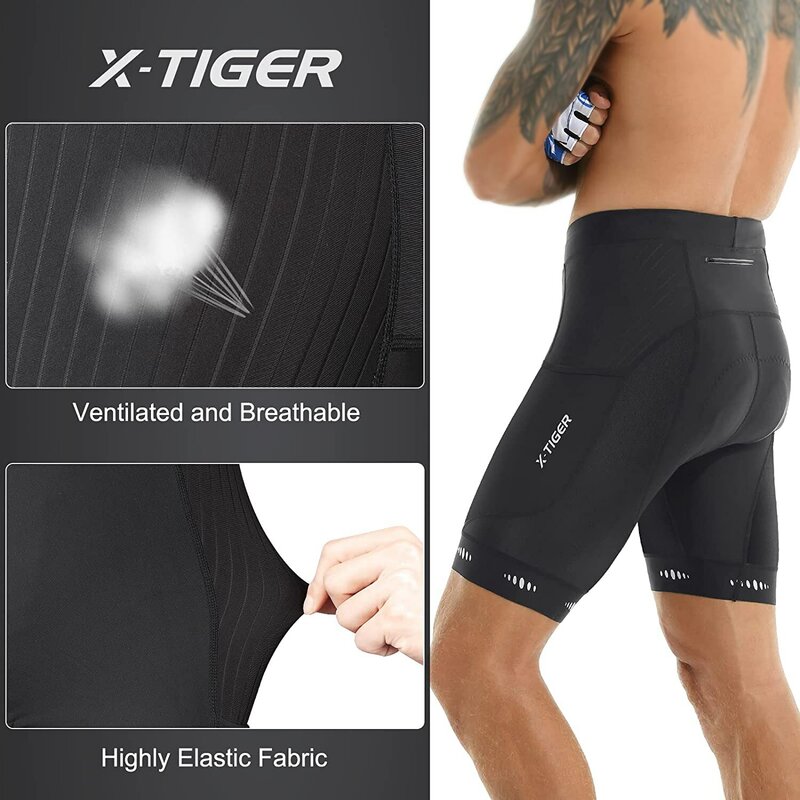 กางเกงขาสั้น X-TIGER ขี่จักรยานของผู้ชายกางเกงขาสั้นจักรยานมีกระเป๋าด้านหลัง5D เจลบุนวมสำหรับผู้ชายกางเกงปั่นจักรยานเสือภูเขา