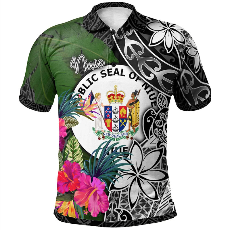 เสื้อโปโลลายฮาวาย Pohnpei สำหรับผู้ชายเสื้อโปโลโพลินีเซียนพิมพ์ลาย3D เสื้อยืดหลวมลำลองแขนสั้นเสื้อตัวนอกฤดูร้อน