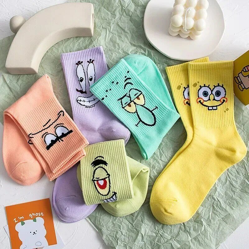 Sponge-Bob Funky Harajuku Trend Women Colorful Funny Sock Anime Cartoon Girl Kawaii Socks Unisex Autumn Surprise Mid Socks Gifts