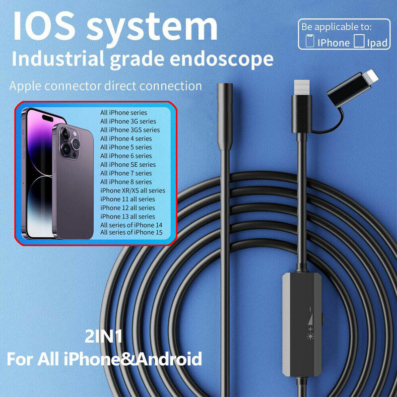 Endoscópio para Android e iOS Smartphone, Boroscópio Automotivo, Ferramentas de Inspeção de Esgoto, Tubo Automotivo, Dispositivo Câmera, 5.5mm, 8mm