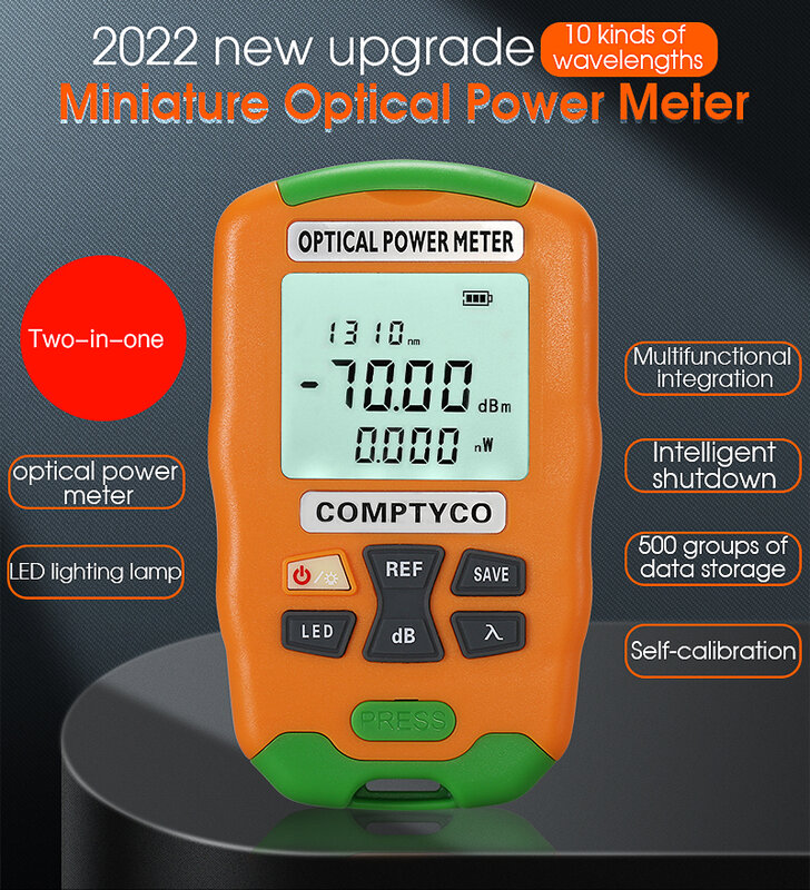 COMPTYCO-Mini medidor de potencia óptica AUA-D5/D7 OPM, probador de Cable óptico de fibra-50dBm ~ + 26dBm SC/FC/ST, Conector de interfaz Universal