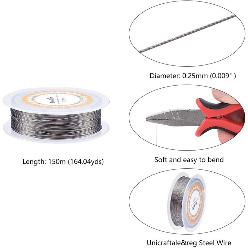 150m 0.25mm Diameter Stainless Steel Wire Craft Wire Flexible Artistic Floral Jewelry Beading Wire Silver Metal Flexible Wire